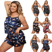 Load image into Gallery viewer, Plus Size Round Neck Sleeveless Pajamas Set For Women