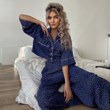 Load image into Gallery viewer, Short Sleeved Polka Dot Wide Leg Pajamas Set