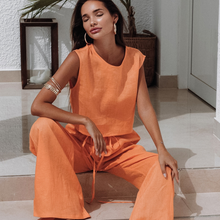 Load image into Gallery viewer, Orange Color Pure Cotton Wide Leg Sleeveless Pajamas Set