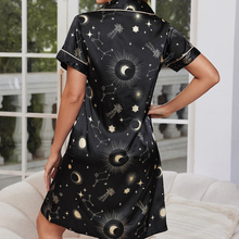 Load image into Gallery viewer, Sky Black Cardigan Lapel Short Sleeve Sleepwear