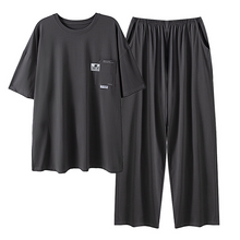 Load image into Gallery viewer, Short Sleeved Black Men's Cotton Pajamas Set