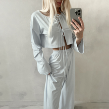 Load image into Gallery viewer, Striped Wide Leg Lace Up Pajama Set