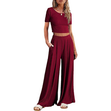 Load image into Gallery viewer, Wide Leg Pajamas With Matching Short Sleeve Top