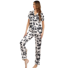 Load image into Gallery viewer, Black Rose Printed Short Sleeve Pajamas Set
