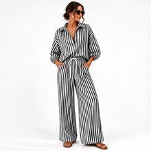 Load image into Gallery viewer, Coastal Stripe Relaxed Shirt & Wide-Leg Pants Set