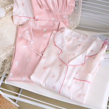 Load image into Gallery viewer, Heart Print Full Sleeve Silk Pajamas Set
