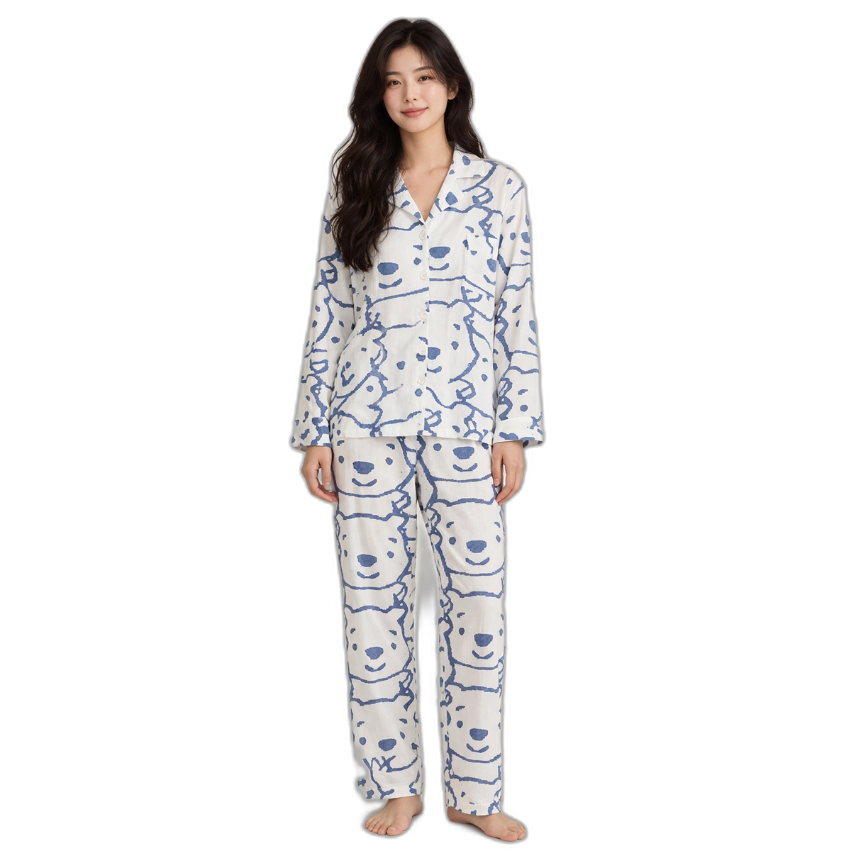 Long-Sleeve Cartoon Print Pajama Set