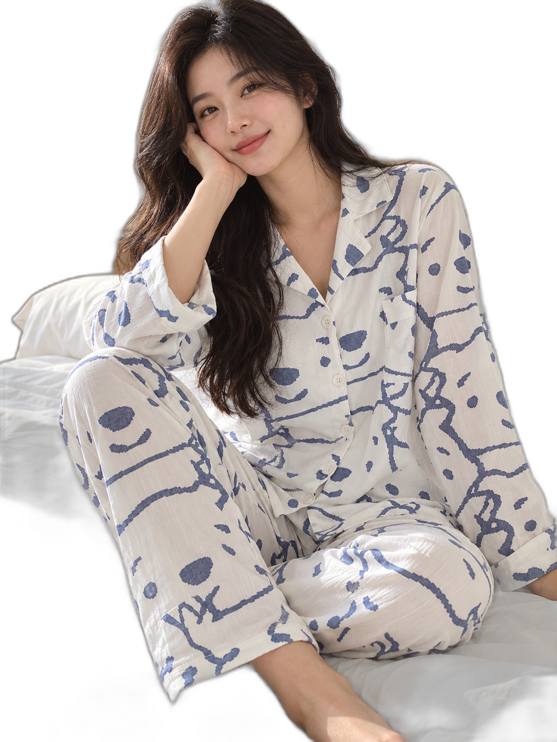 Long-Sleeve Cartoon Print Pajama Set