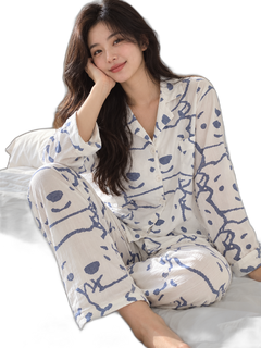Long-Sleeve Cartoon Print Pajama Set