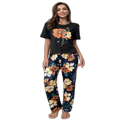 Women's Flower Print Short-Sleeve Pajama Set