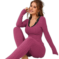 Ribbed Lace Slim-Fit Pajama Set