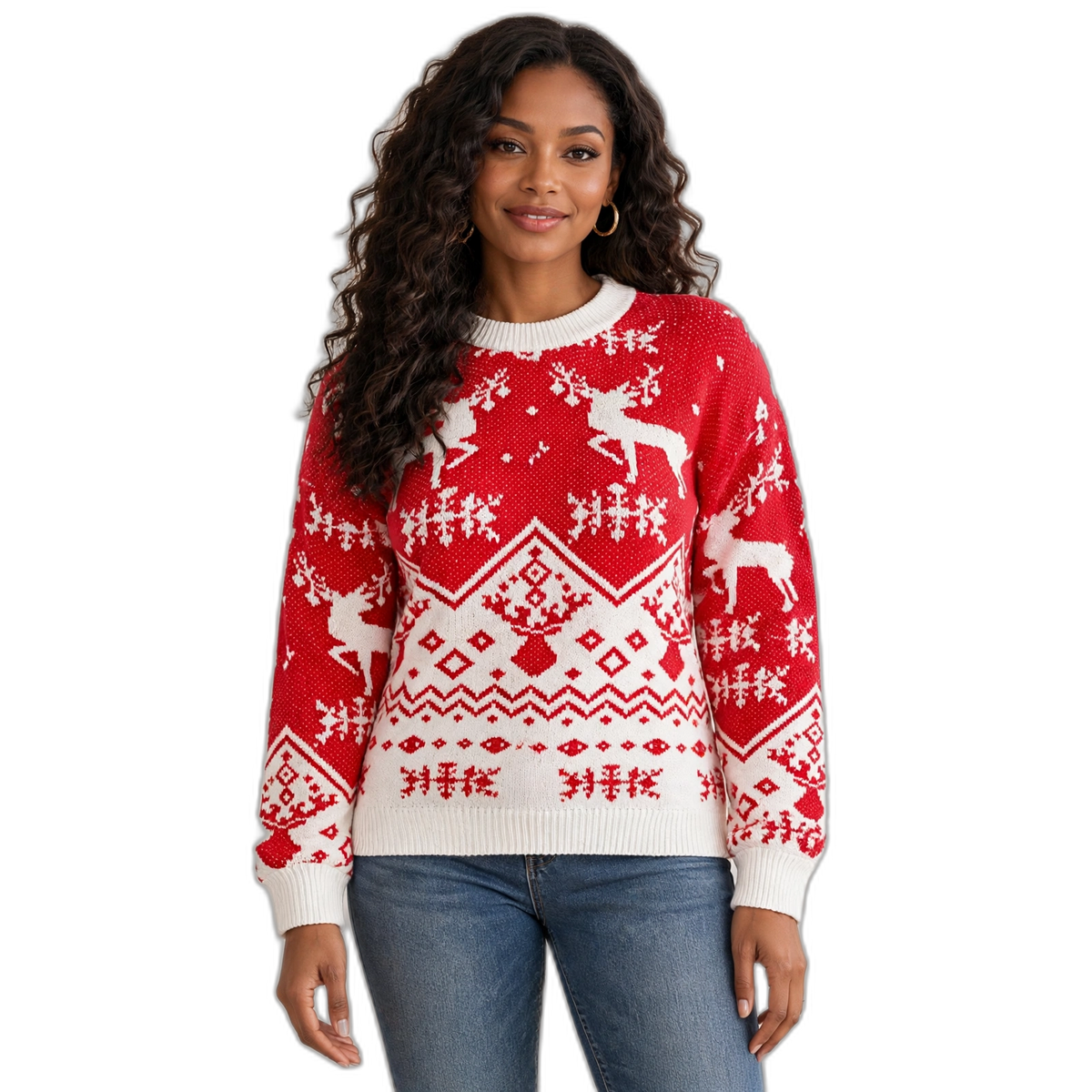 Christmas Deer Print Long Sleeve Sweater
