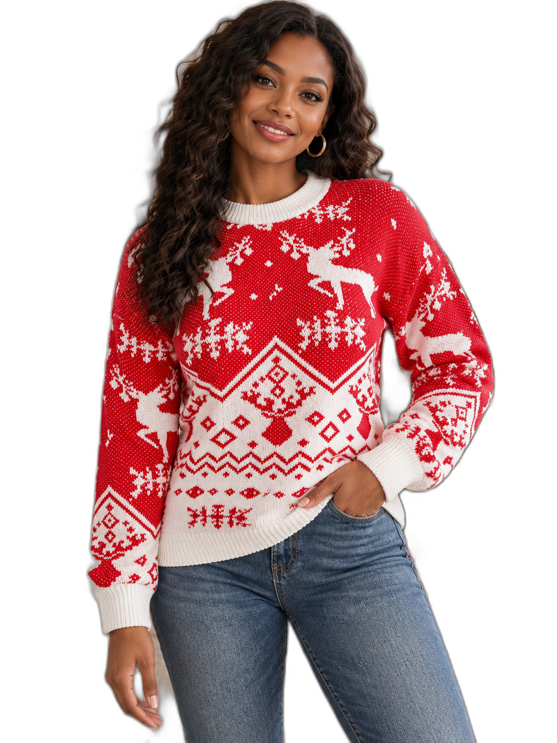 Christmas Deer Print Long Sleeve Sweater