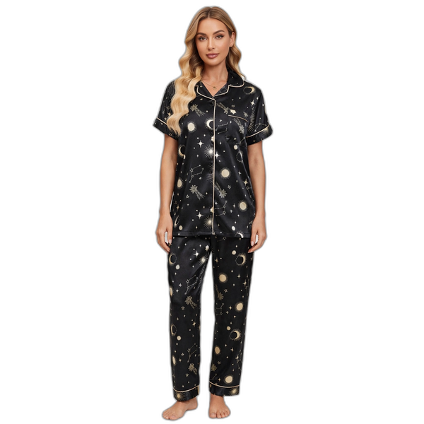 Black Cardigan-Style Pajama Set