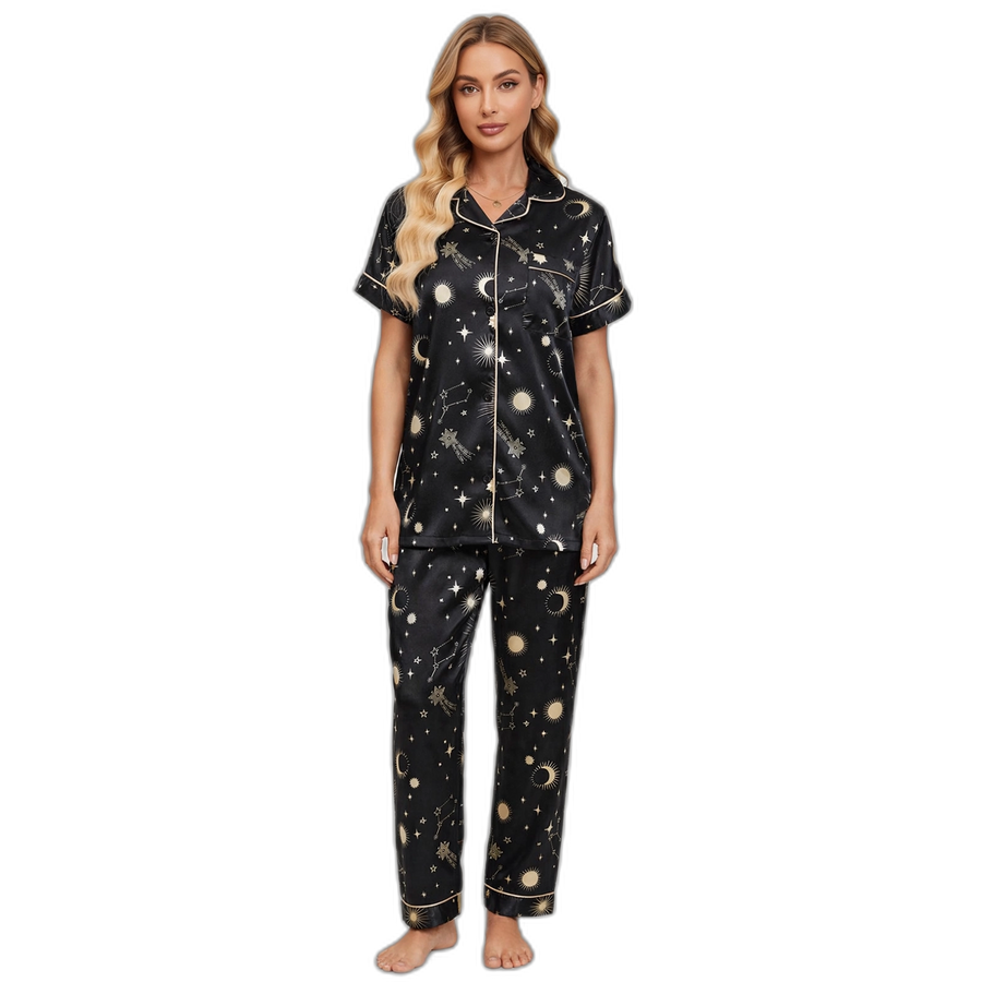 Black Cardigan-Style Pajama Set