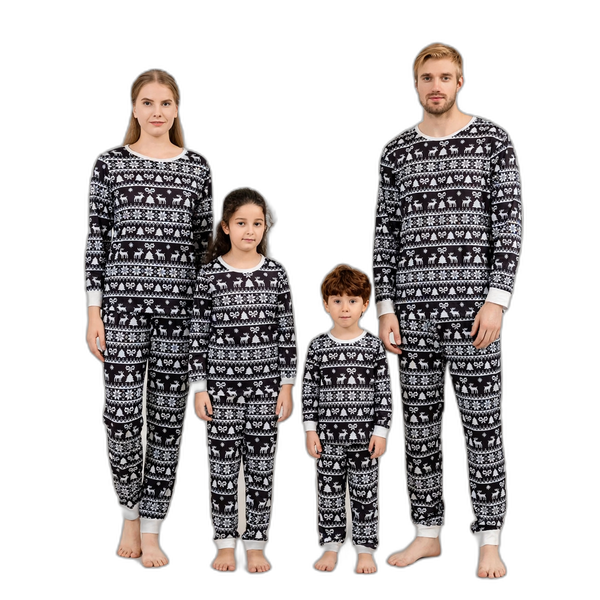 Black & White Christmas Print Family Pajama Set