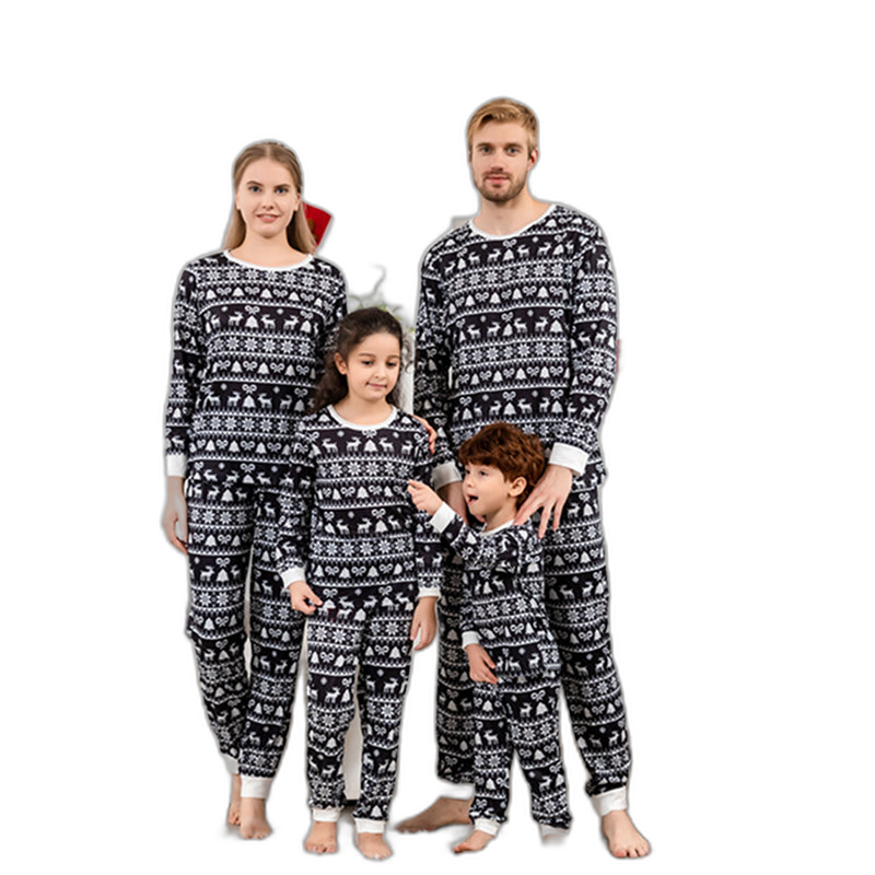 Black & White Christmas Print Family Pajama Set