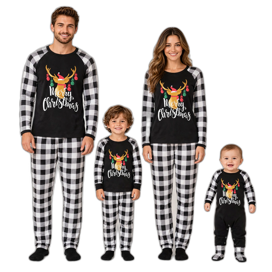 Black & White Merry Christmas Family Pajama Set