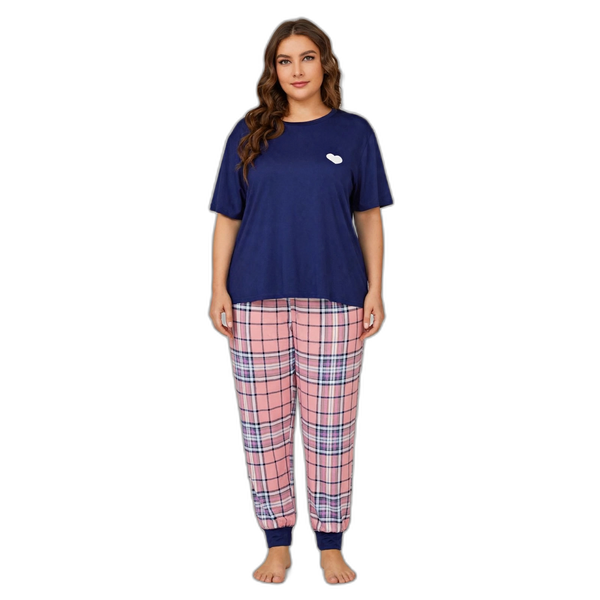 Blue Check Plus Size Pajama Set