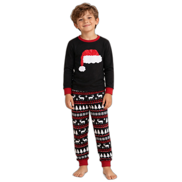 Boy's Christmas Hat Print Pajama Set