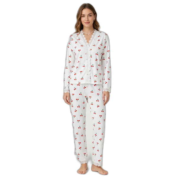 Cherry Print Long Sleeve Pajama Set