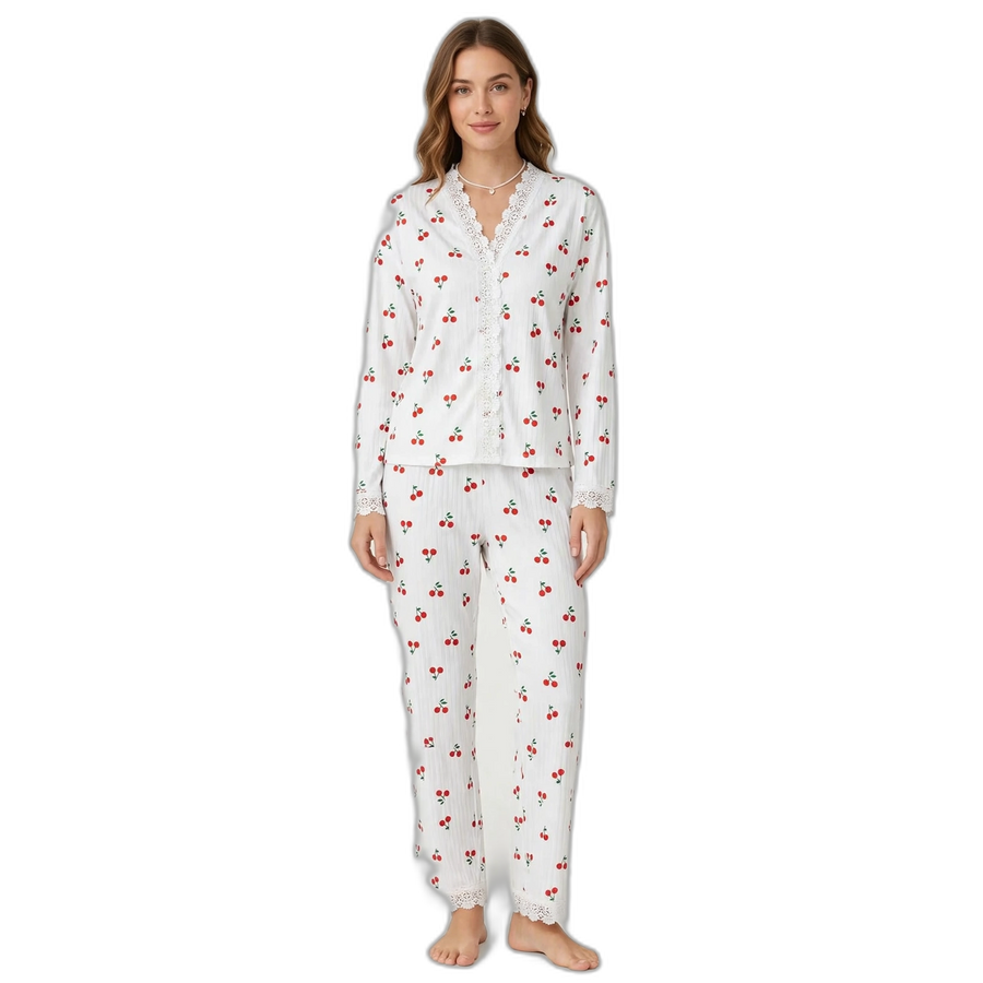 Cherry Print Long Sleeve Pajama Set