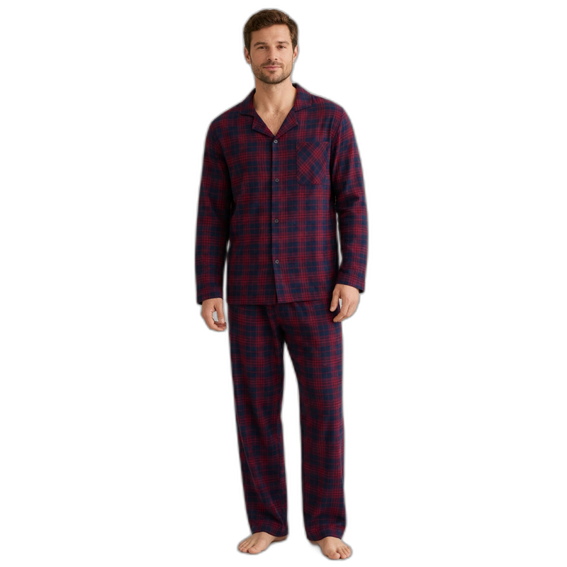 Men’s Plaid Cotton Flannel Button-Down Pajama Set