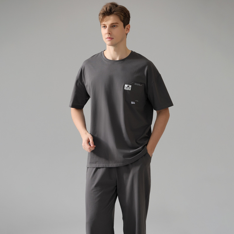 Men's Black Cotton Short Sleeve Pajama Set