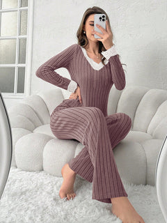 Women's Fleece-Lined Winter Pajama Set - model wearing