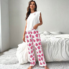 Women's Casual T-Shirt & Trousers Pajama Set - fabric detail