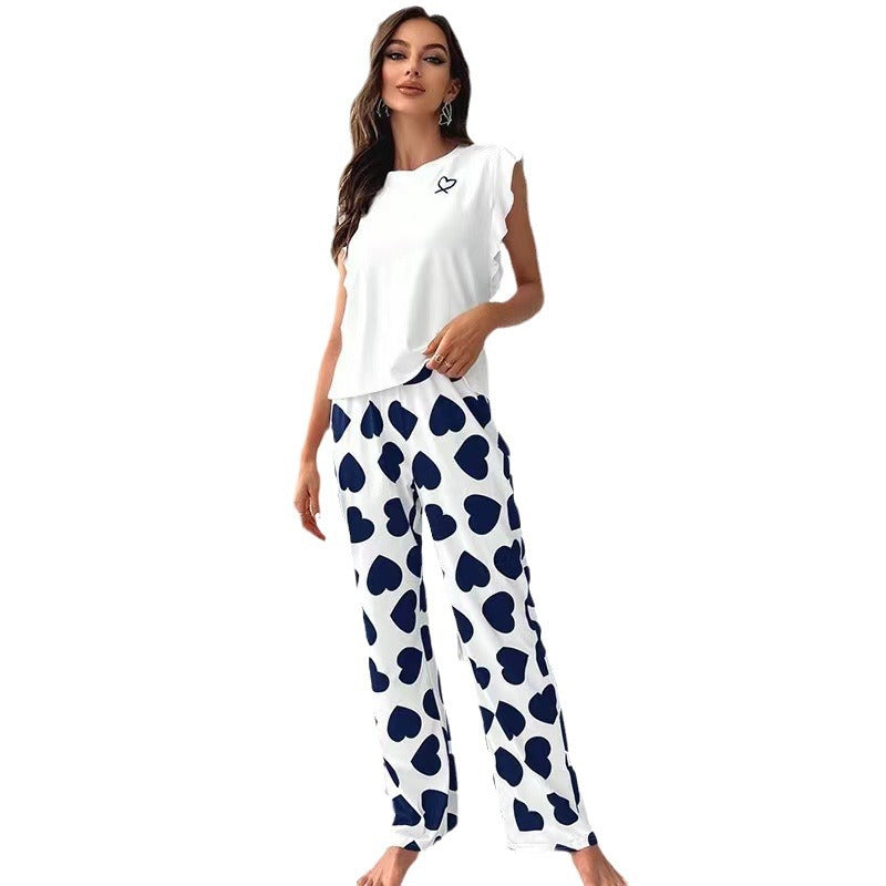 Women's Casual T-Shirt & Trousers Pajama Set - front view