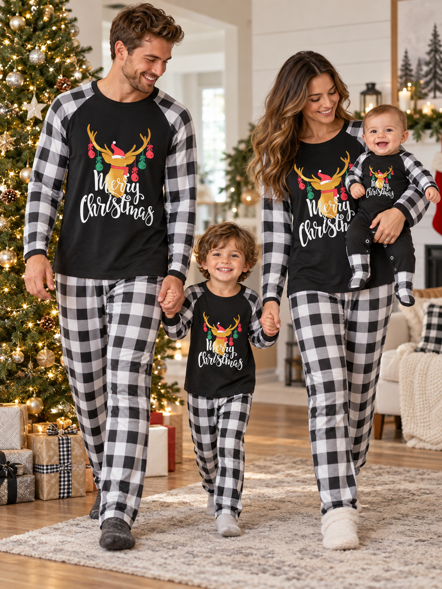 Black & White Merry Christmas Family Pajama Set