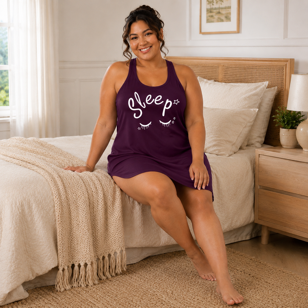 Sleepy Star Plus Size Pajama Dress – Purple