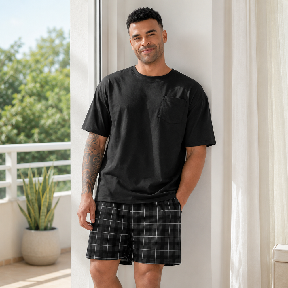 Men's Oversized Plaid Shorts Pajama Set