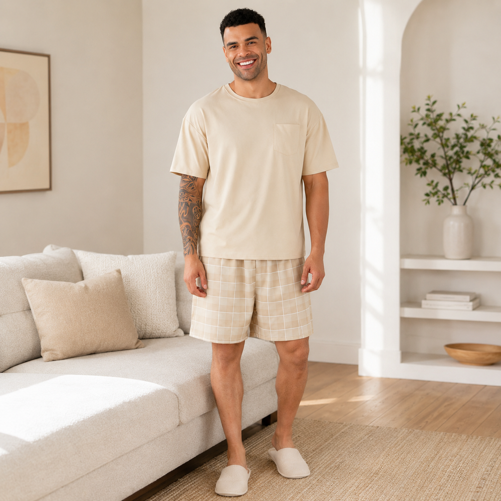 Men's Oversized Plaid Shorts Pajama Set