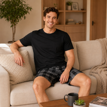 Men’s Plaid Pocket Pajama Set – 2 Piece Short Sleeve Sleepwear