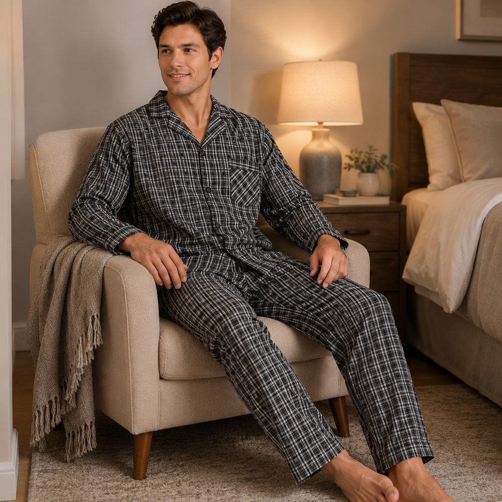 Men's Blue-Green Plaid Broadcloth Pajama Set