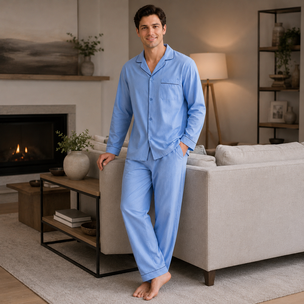 Men's Blue-Green Plaid Broadcloth Pajama Set