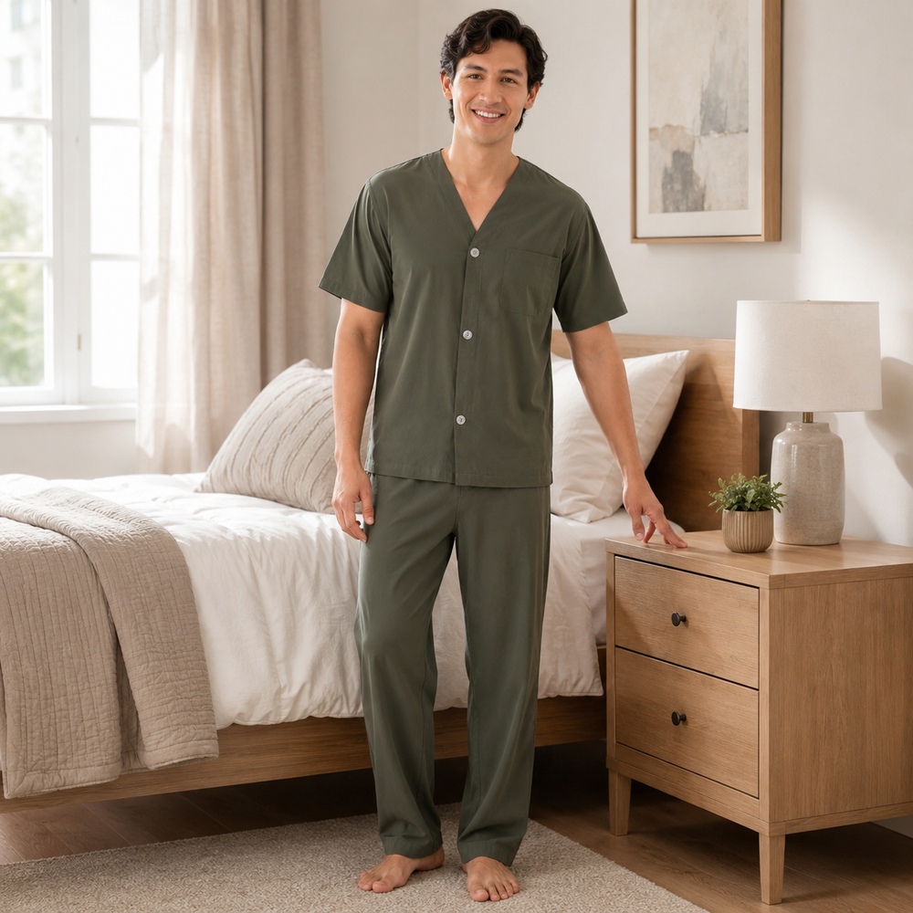 Men’s Navy White Check Broadcloth Pajama Set