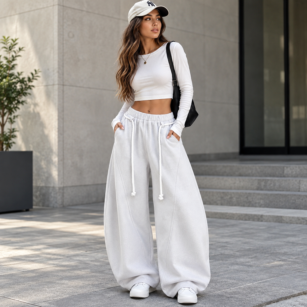 Women’s Oversized Barrel-Leg Wide-Leg Sweatpants with Pockets