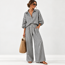 Load image into Gallery viewer, Coastal Stripe Relaxed Shirt &amp; Wide-Leg Pants Set
