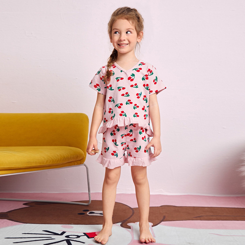 Cherry Print Short Sleeve Pajama Set
