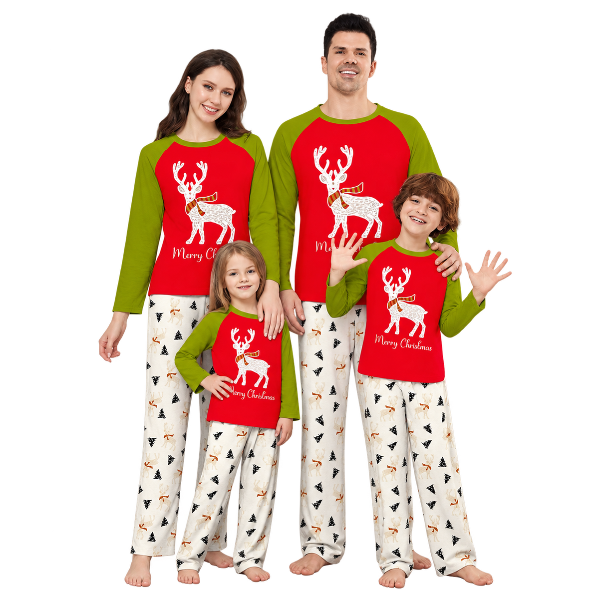 Contrast Reindeer Print Christmas Family Pajama Set