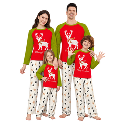 Contrast Reindeer Print Christmas Family Pajama Set