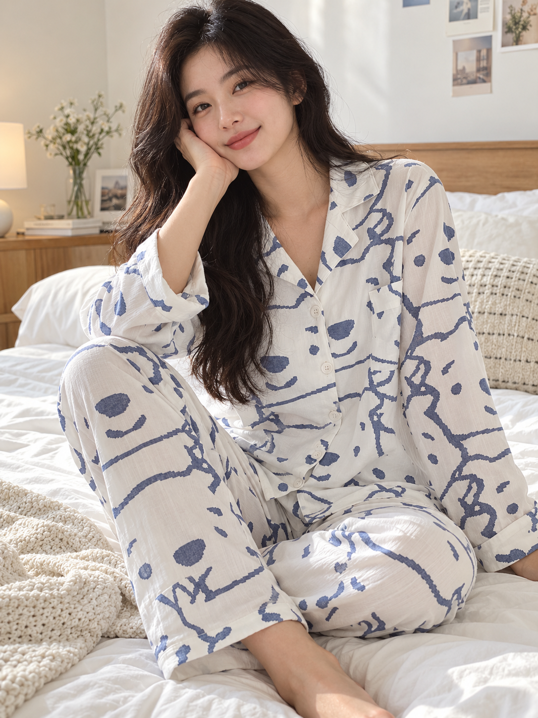 Long-Sleeve Cartoon Print Pajama Set