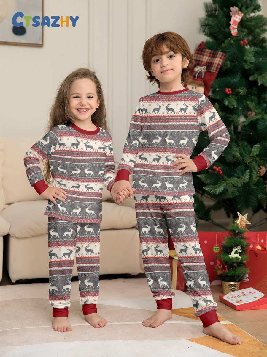 Christmas Elk Print Family Pajama Set