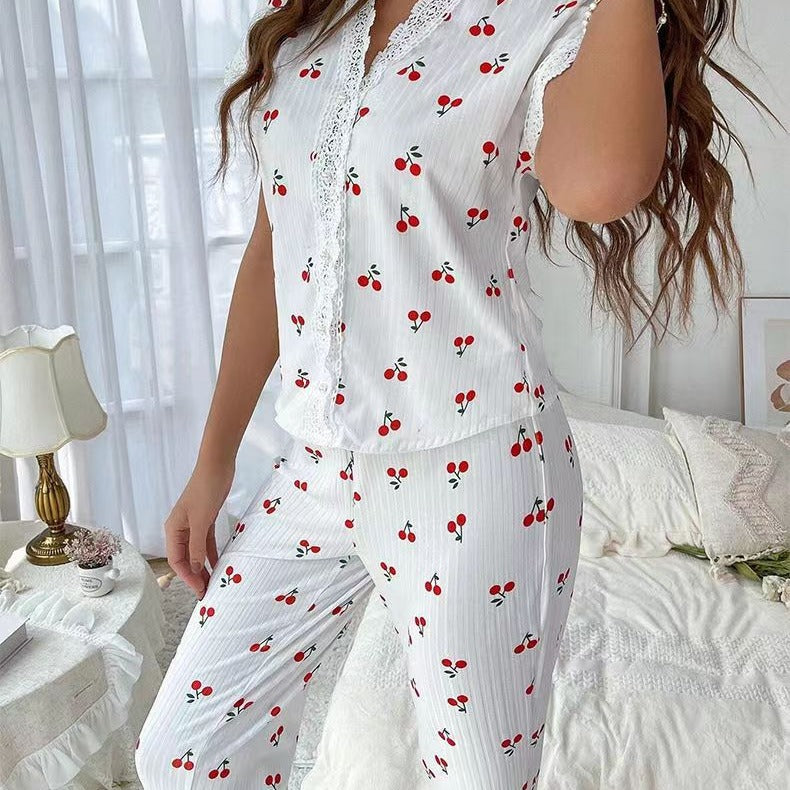 Cherry Print Long Sleeve Pajama Set