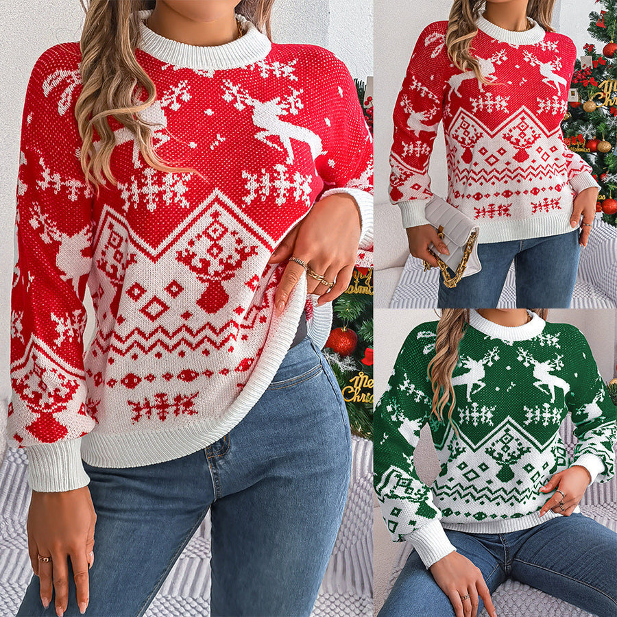 Christmas Deer Print Long Sleeve Sweater