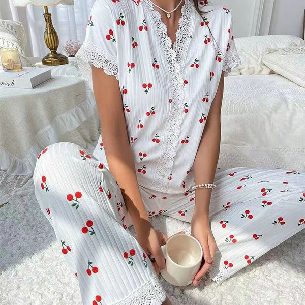 Cherry Print Long Sleeve Pajama Set