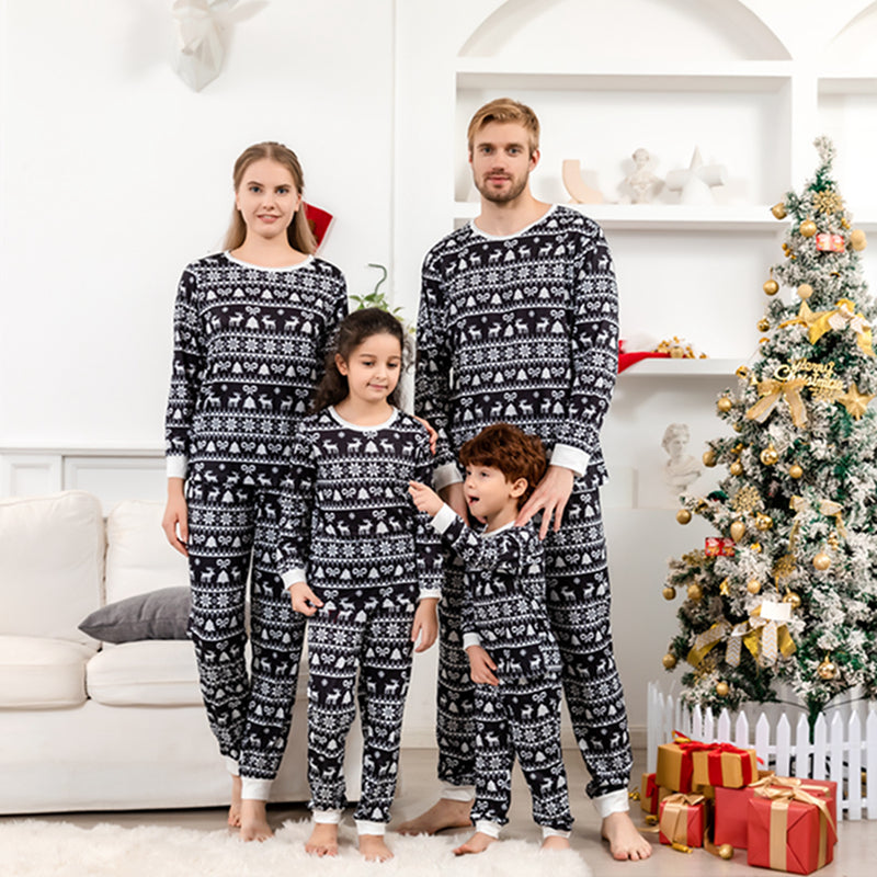 Black & White Christmas Print Family Pajama Set
